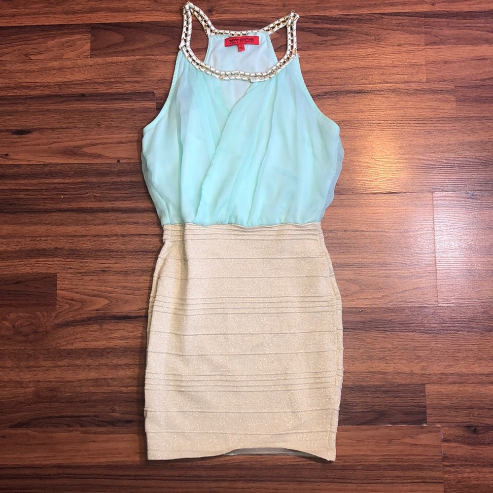 Teal/Tan Mini Dress